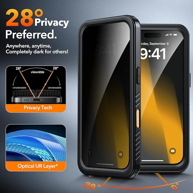 ANTSHARE for iPhone 16 Plus Case Waterproof, [Anti Spy] for iPhone 16 Plus Privacy Screen Protector, [IP68 Under Water] Heavy Duty Full-Body Shockproof Phone Case, Black