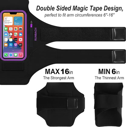 Armband for iPhone 17 Pro Max/16 Pro Max/16 Plus/15 Pro Max/15 Plus/iPhone 14,13,12,11 Pro Max/XS Max,Water Resistant Sport Armband with Zipper Slot for Airpods and Keys (Purple)
