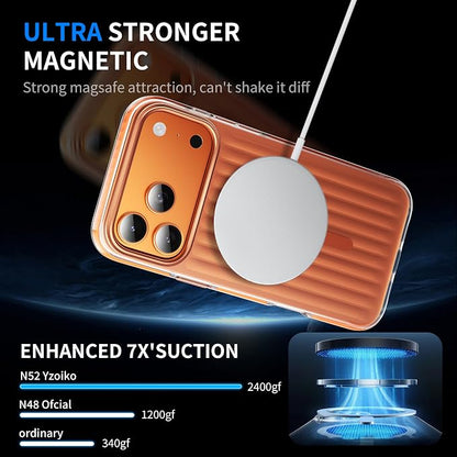 Strong Magnetic for iPhone 17 Pro Max case,1XLens Protector[10Ft Military-Grade Protection] Compatible with fit MagSafe Shockproof Slim Thin Cover case for iPhone 17 Pro Max 6.9 inch,Orange Metal