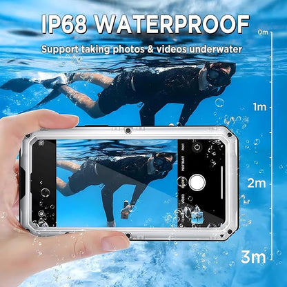 Beasyjoy for iPhone 14 Case Waterproof, Metal Heavy Duty Full Body Protective Case with Built-in Screen Protector, Military Grade Shockproof Dustproof Defender Rugged Cover 6.1 Inch, Silver
