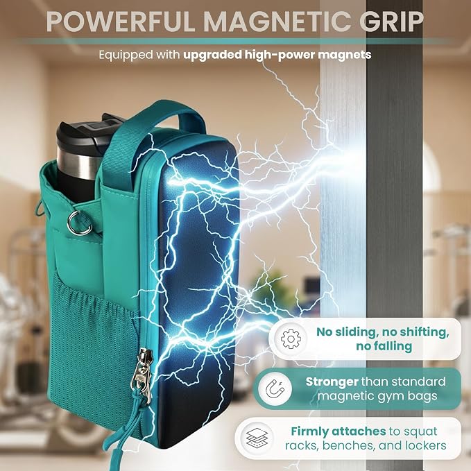 Magnetic Gym Bag Magnetic Gym Water Bottle Bag Water Bottle Holder with Magnet Pocket for Phone Keys Shaker Wallet Crossbody Workout Golf Cart Men Women Teal