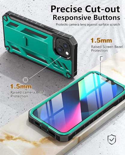 SOiOS for iPhone 13/14/15 Phone Case: for iPhone 16e Protective Cover with Built-in Kickstand | Heavy Duty Military Grade Hard Protection Shock Proof | Durable Dual-Layer Design Green