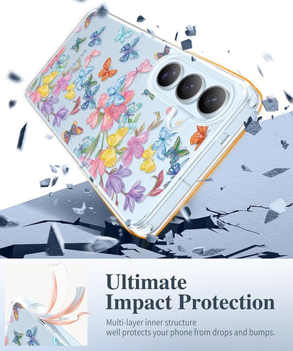 GVIEWIN for Samsung Galaxy S26 Plus Case, Clear Floral Slim Shockproof Protective Women Phone Case, Non-Yellowing, with Screen Protector&Camera Lens Protector for S26 Plus 6.7", Fantasy Butterfly