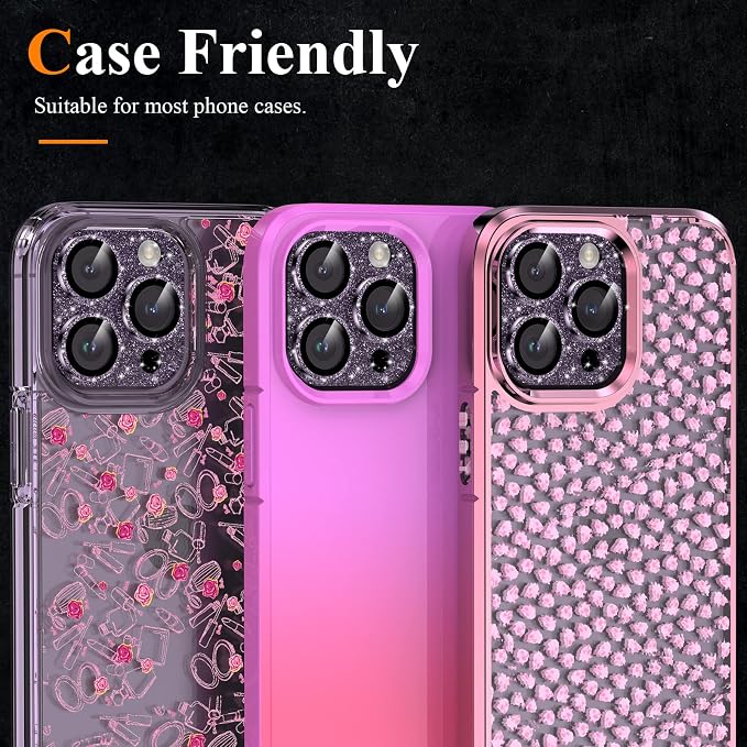 YWXTW for iPhone 14 Pro/iPhone 14 Pro Max Camera Lens Protector, [4TH Gen New Bling Design] Glitter Shiny Diamond Metal Ring Tempered Glass Back Camera Screen Protector Lens Cover (Purple)