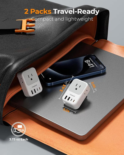 TESSAN Italy Travel Plug Adapter 2 Pack, PD 20W Italy Power Adapter with 4 AC Outlets 4 USB Ports (2 USB C), Type L Adaptor for US to Italian Chile Rome Milan Libya Uruguay