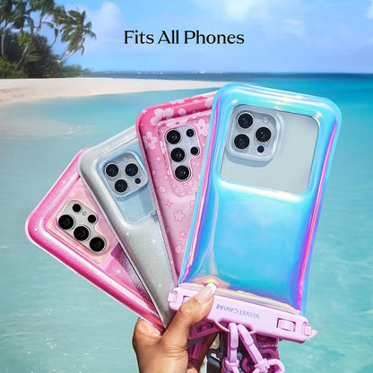 VELVET CAVIAR Waterproof Phone Pouch with Lanyard | IP68 Floating Case for iPhone & All Phones | Dry Bag for Snorkeling, Beach, Kayaking | Travel & Cruise Essentials for Women (Lavender Holo)