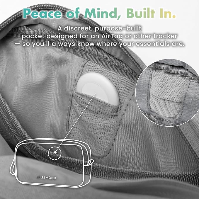 BELLEMOND Tech Organizer Pouch for Travel | Electronics Organizer Case for Cables, Chargers & Accessories | Hidden AirTag Pocket, Cable Pass-Through & Waterproof Base | Bamboo Green