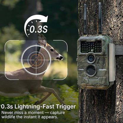 GardePro E6 2.0 Pro WiFi Trail Camera (Non-Cellular), 64MP Photos, 4K Video, Dual Antennas 165ft Range, 7800mAh Battery, Live View, 110° Wide-Angle, No-Glow Night Vision, Motion Activated