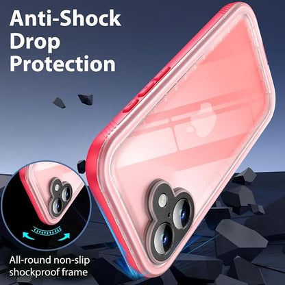 SPORTLINK for iPhone 16 Waterproof Phone Case - Built in Screen & Camera Lens Protector,6.6FT Military Dropproof/Shockproof/Dustproof/IP68 Underwater for iPhone 16 6.1 inch Pink/Frosted Clear