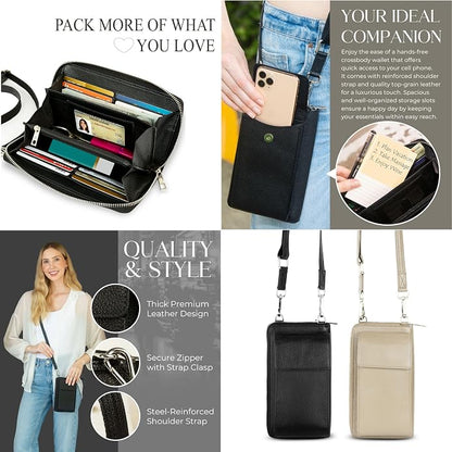 BULL GUARD Crossbody Leather Wallet Phone Purse, Anti Theft and RFID Blocking, Elegant Design for Travel