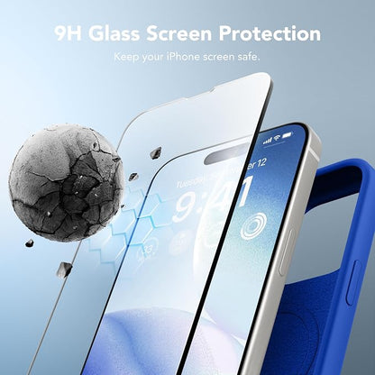 GONEZ for iPhone 14 Pro Max Case Silicone, Compatible with MagSafe, with Screen Protector + Camera Lens Protector, Liquid Silicone Shockproof Protective Phone 14 ProMax Case 6.7", Klein Blue