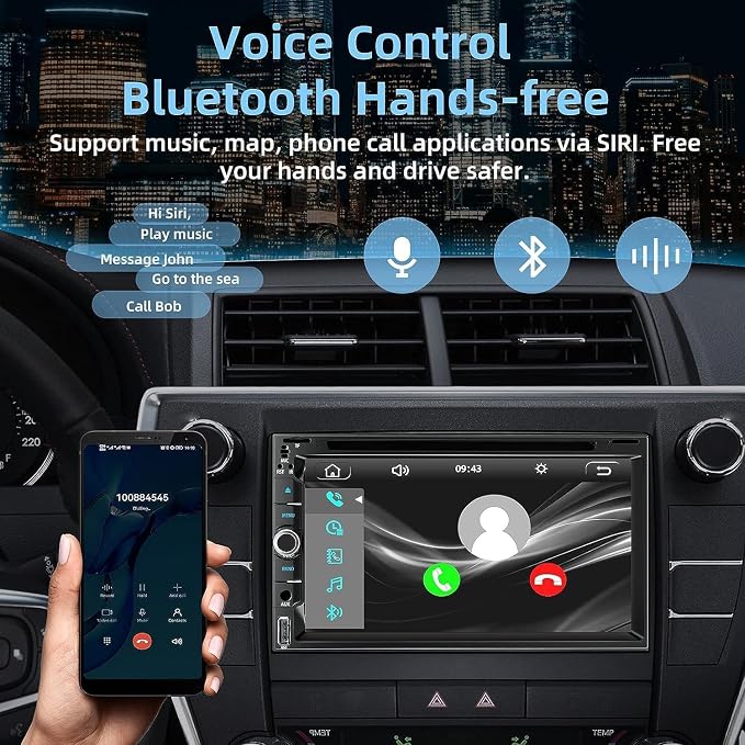 Double Din Car Stereo with Carplay&Android Auto,7 Inch HD Touchscreen Car Radio Support CD DVD Player,Bluetooth,Backup Camera,Mirror Link,SWC,Subwoofer,USB/TF/AUX Input, AM/FM Car Stereo Receiver