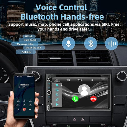 Double Din Car Stereo with Carplay&Android Auto,7 Inch HD Touchscreen Car Radio Support CD DVD Player,Bluetooth,Backup Camera,Mirror Link,SWC,Subwoofer,USB/TF/AUX Input, AM/FM Car Stereo Receiver