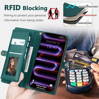 Wallet Case for iPhone 16 Pro Max with Card Holder/Crossbody Wallet/Strap| RFID Blocking | Magnetic | Kickstand | Detachable | PU Leather Phone Case for iPhone 16 Pro Max,6.9 in,Green