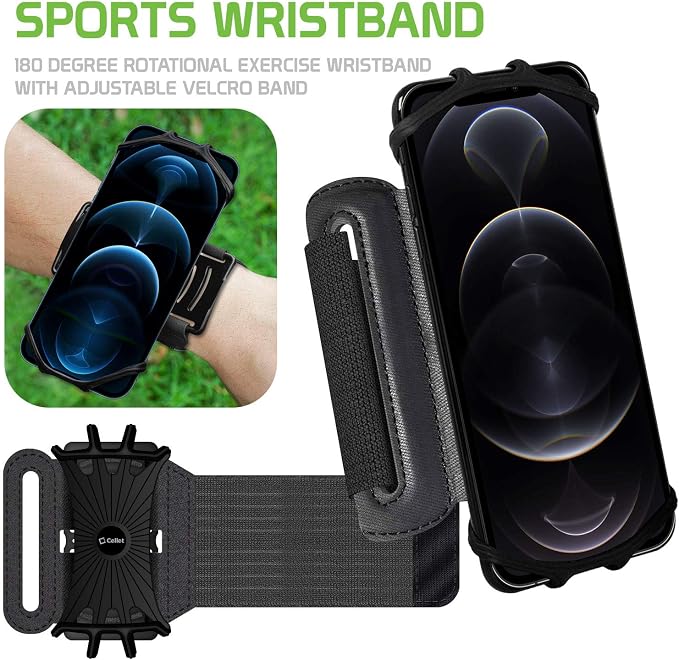 Sports Wristband, 180 Degree Rotational Exercise Wristband with Adjustable Velcro Band for Jogging, Biking and Hiking Compatible to iPhone 12/12 Pro/12 Pro Max, Samsung Galaxy S20/S20 Plus/S20 Ultra