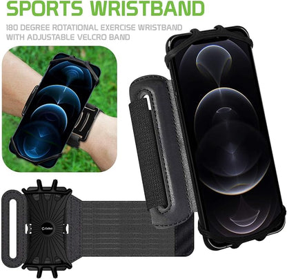 Sports Wristband, 180 Degree Rotational Exercise Wristband with Adjustable Velcro Band for Jogging, Biking and Hiking Compatible to iPhone 12/12 Pro/12 Pro Max, Samsung Galaxy S20/S20 Plus/S20 Ultra