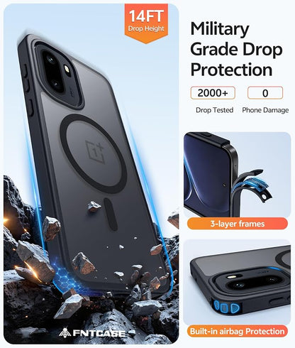 FNTCASE for Oneplus 15R Case: Magnetic Matte Translucent Frosted Slim Shockproof Cell Phone Cover | Durable Screen Protector | Military Grade Protection Drop Proof Protective Cases, 6.83 inches