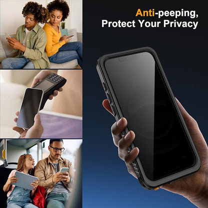 for iPhone 17E/16E Case Waterproof - Built-in Privacy Screen Protector & HD Screen Protector [IP68 Underwater] Shockproof Dustproof Full Body Protection iPhone 17E/16E Phone Case Black