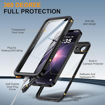 ANTSHARE for iPhone 17E/16E Case IP68 Waterproof, with Built-in Lens/Screen Protector, Military Drop Protection, Shockproof Rugged Phone Case for Swimming/Outdoor (6.1", Black/Clear)