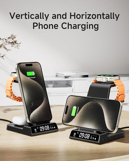 Wireless Charger for iPhone 17, 3 in 1 Charging Station for Apple Watch Watch 11/10/9/8/7/6/5, Ultra 3/SE 3, for iPhone 17/16/15/14/13/12/11/X Series, for Air Pods Pro 3/4/Pro 2 (No Adapter)