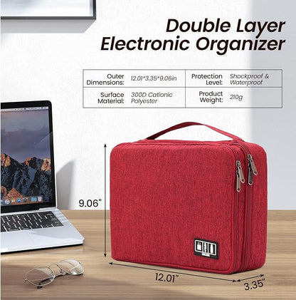 Large Electronic Organizer Travel Case, Double Layer Tech Pouch with Adjustable Dividers, Cable Organizer Bag for Charger, Power Bank, Hard Drive, Camera Gear and Travel Accessories