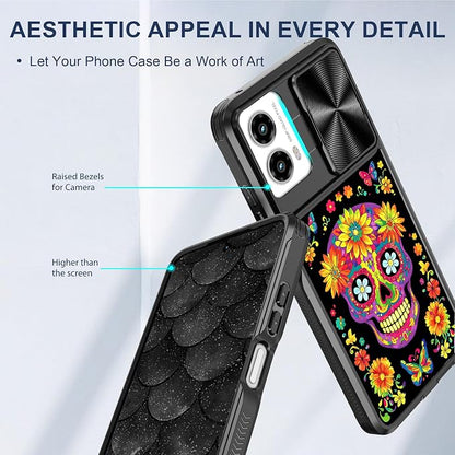 for Motorola Moto G 5G 2024 Case with A Vibrant Sugar Skull, Metal Slide Camera Cover, Screen Protector, Anti-Peeping Privacy Safeguard, Camera Lens Protector Phone Case for Moto G 5G 2024