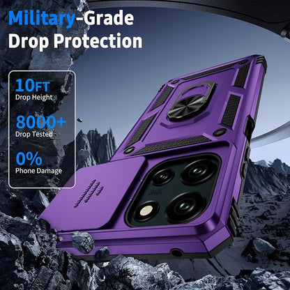 Weycolor for Moto G Stylus 2025 Case with Camera Lens Cover, HD Screen Protector, 10 FT Military Grade Drop Protection, Magnetic Ring Holder Kickstand Protective Phone Case, Deep Purple