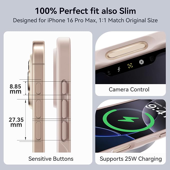 CASEKOO for iPhone 16 Pro Case, [Never Yellow Technology] [Mil-Grade Drop Protection] Translucent Slim Cover Women Men for iPhone 16 Pro Case Phone Case 6.1 inch, Rose Gold