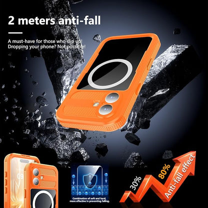 GOLDJU Magnetic for iPhone 17 Case-Waterproof, Built-in Screen & Camera Protector-IP68 Underwater Full Body 16FT Military Dropproof Shockproof Case for 17 6.3''- Orange