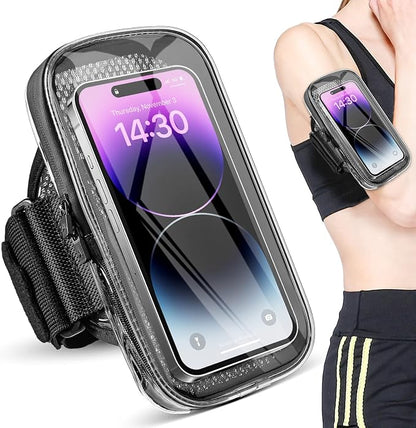 Phone Holder for Running, Armband for iPhone 16 15 14 13 Pro Max 12 11 Plus X Samsung Android Up to 6.9'', Universal Arm Bands Bag with Key Card Pocket for Exercise Walking Workout Fitness
