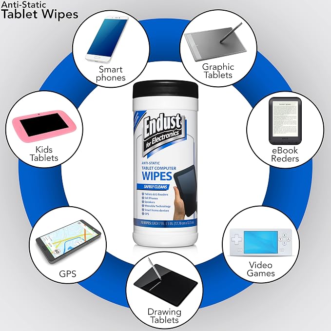 Endust For Electronics Screen Cleaner Wipes, Electronics Surface Cleaning Wipes, For Tablet, E-Reader, Computer Monitor, Laptop, Phone, TV, GPS, Pre-Moistened, Alcohol & Ammonia Free, 70 Count (12596)