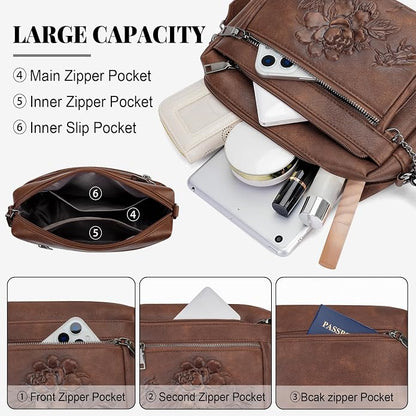 Crossbody Bags for Women Trendy, Vegan Leather Crossbody Purses Travel Shoulder Handbags Embossed Design