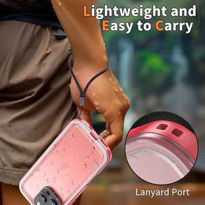 Cozycase for iPhone 16 Pro Max Case Waterproof - 360 Heavy Duty with Screen/Camera Protector Shockproof IP68 Underwater Dustproof Water Shock Proof Full Body/Front and Back Case Pink/Frosted Clear