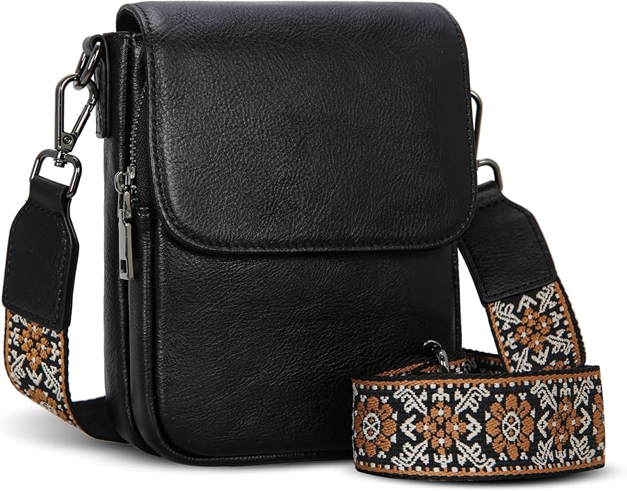 HESHE Leather Small Crossbody Bags for Women RFID Blocking Cell Phone Purse Anti-Theft Travel Bag with wide Straps