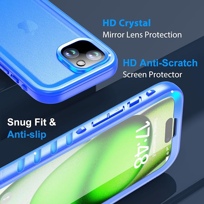 SPORTLINK for iPhone 15 Plus Case - IP68 Waterproof Military Protective Full Body Heavy Duty Shockproof 360 Sealed Dustproof with Camera Screen Protector Cover for i Phone 15 Plus 6.7" Blue