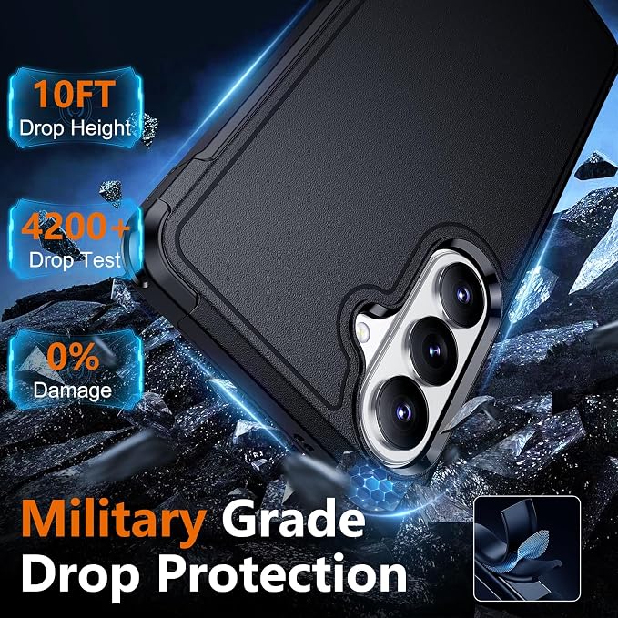 SPIDERCASE Designed for Samsung Galaxy S26 Case, [10 FT Military Grade Drop Protection], 2 Pack [Tempered Glass Screen Protector+Camera Lens Protector] Heavy Duty Shockproof Case,Black