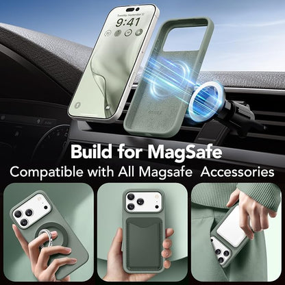GONEZ Magnetic for iPhone 17 Pro Max Case, Compatible with MagSafe, [Screen Protector + Camera Lens Protector], Liquid Silicone Anti-Scratch Shockproof Protective Phone Case 6.9 inch, Calke Green
