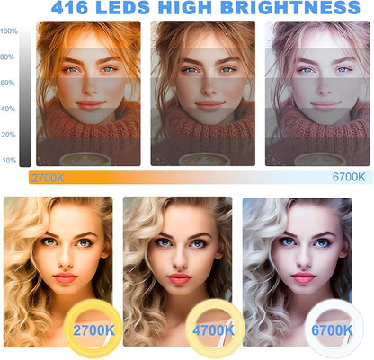 Ring Light 18" with Stand, 55w 6700K LED Light,63" Tripod,Multi-Angle Adjustable Phone Stand, for iPhone and Android Phones, CRI95, Suitable for YouTube, TikTok, Selfies (White, 18")
