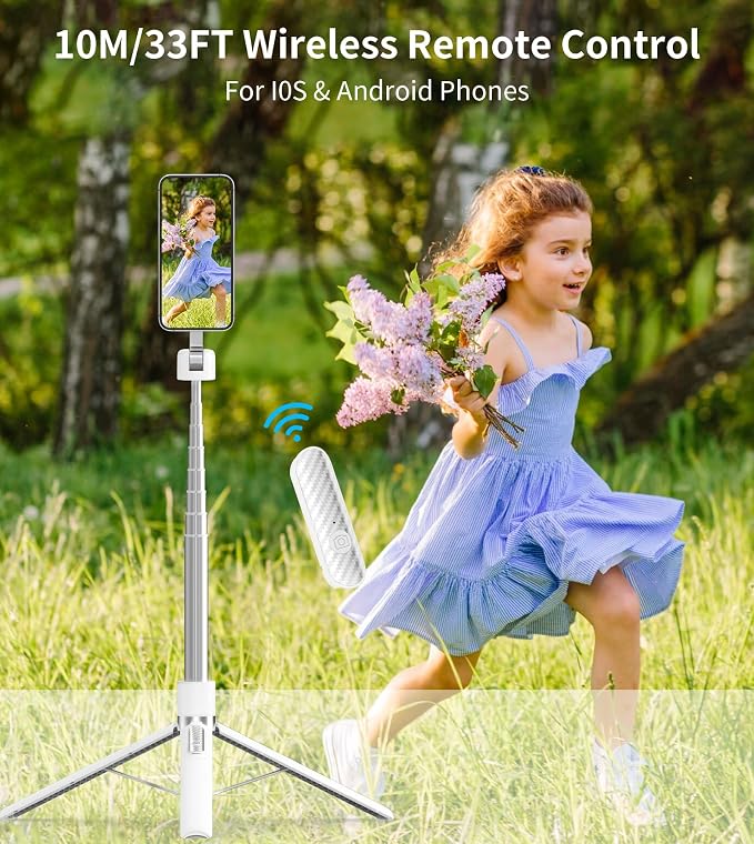 Phone Tripod Chargeable Remote,Wireless Remote,Shutter Compatible with iOS 5.0+ & Android 7.0+ Smartphones（White）