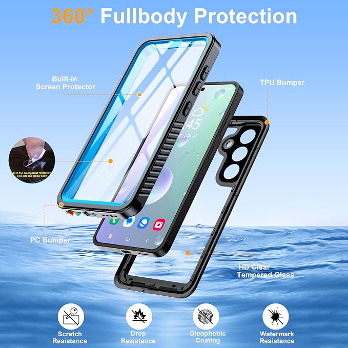 for Samsung Galaxy S25 Plus Case, IP68 Waterproof with Built-in Screen&Lens Protector [14FT Military Shockproof] Full Body Heavy Duty Protective Phone Case for S25 Plus 5G, Blue