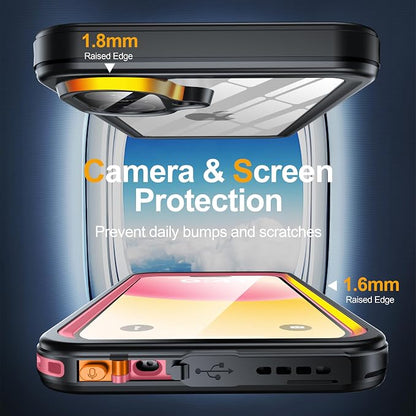 for iPhone 16 Case Waterproof, Built-in Privacy Screen & HD Screen Double Front Frame [IP68 Underwater] Shockproof Dustproof Full Body Protection iPhone 16 Phone Case Pink