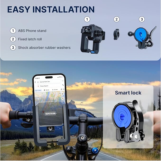 RESPECTED BRO Motorcycle-Phone-Mount & Bike Phone Holder - Durable Phone Holder for Bike and Motorcycle, Bicycle Phone Mount, Fits All Smartphones (Blue)