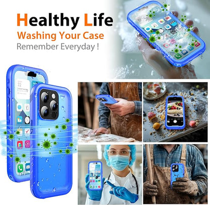 Cozycase Compatible with iPhone 13 Pro Max Waterproof Case - Full Body Dustproof Shockproof Built-in Screen Protector Rugged Waterproof Case for iPhone 13 Pro Max 6.7 Inch Blue