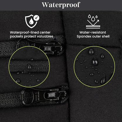 StashBandz Adjustable Running Belt - 3 Zippered Pockets + Water Bottle Holder, No-Bounce Travel Money Belt, Sports Fanny Pack, Waist Pack with Key Clip, Fits Any Size Phone, Passport & More