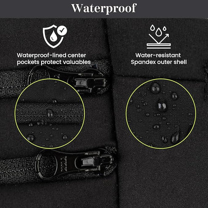 StashBandz Adjustable Running Belt - 3 Zippered Pockets + Water Bottle Holder, No-Bounce Travel Money Belt, Sports Fanny Pack, Waist Pack with Key Clip, Fits Any Size Phone, Passport & More