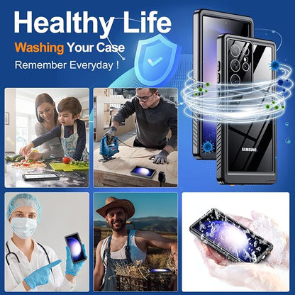 Hualele for Samsung Galaxy S23 Ultra Case Waterproof, Built in Lens & Screen Protector Rugged Full Body Protective Military Grade Drop Protection IP68 Underwater Cover Case for Galaxy S23 Ultra Black