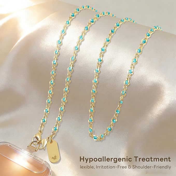 Phone Lanyard for Cellphone Case Crossbody Phone Strap Detachable Phone Charms Strap Anti Theft Necklace Holder for iPhone For Women (blue-gold)