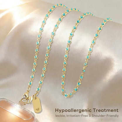 Phone Lanyard for Cellphone Case Crossbody Phone Strap Detachable Phone Charms Strap Anti Theft Necklace Holder for iPhone For Women (blue-gold)