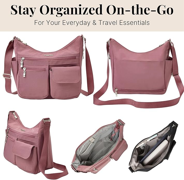 Baggallini womens Everywhere Bagg Crossbody Women 11x9 Lightweight Nylon Hobo Water-resistant Travel Bag W/Rfid