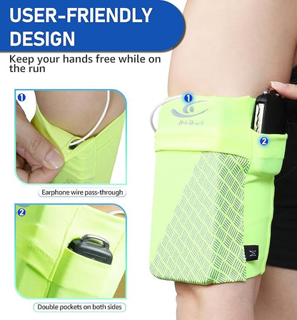 HiRui Universal Sports Armband Cell Phone Armband Sleeves Running Armband for Exercise Workout, Compatible with iPhone 17/17Plus/Pro/16/15/15Plus/14 Samsung Galaxy All Phones (Medium, Bright Yellow)